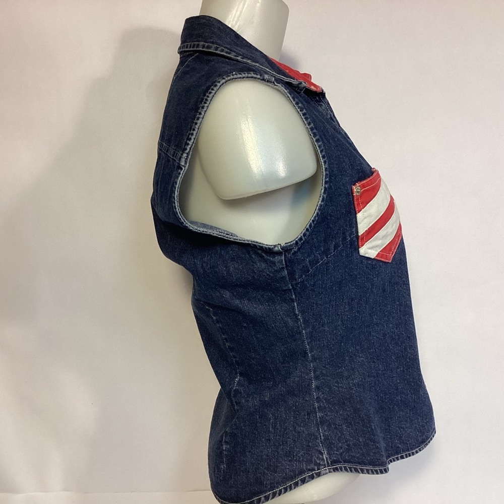 Patriotic American Flag Design Tommy Jeans Vintage blue denim Womens Vest medium - Picture 3 of 9